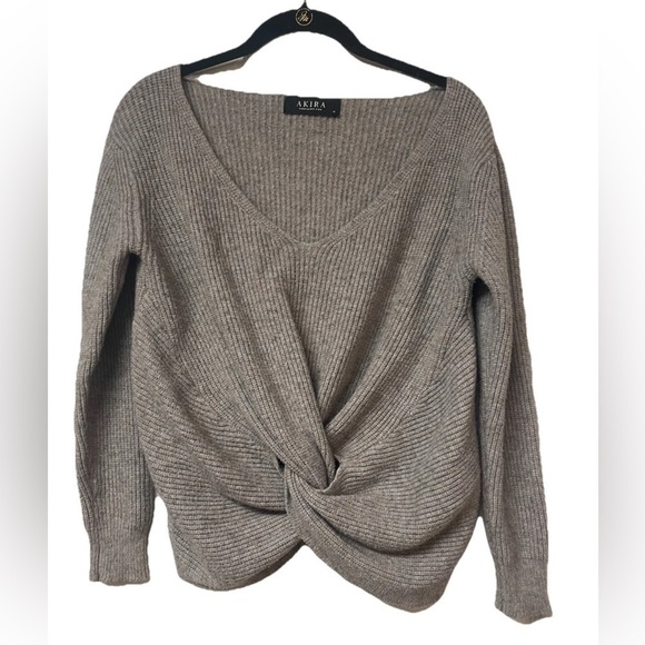 AKIRA Sweaters - Akira Knot Front Twist Sweater Long Sleeved V neck in Gray Size M